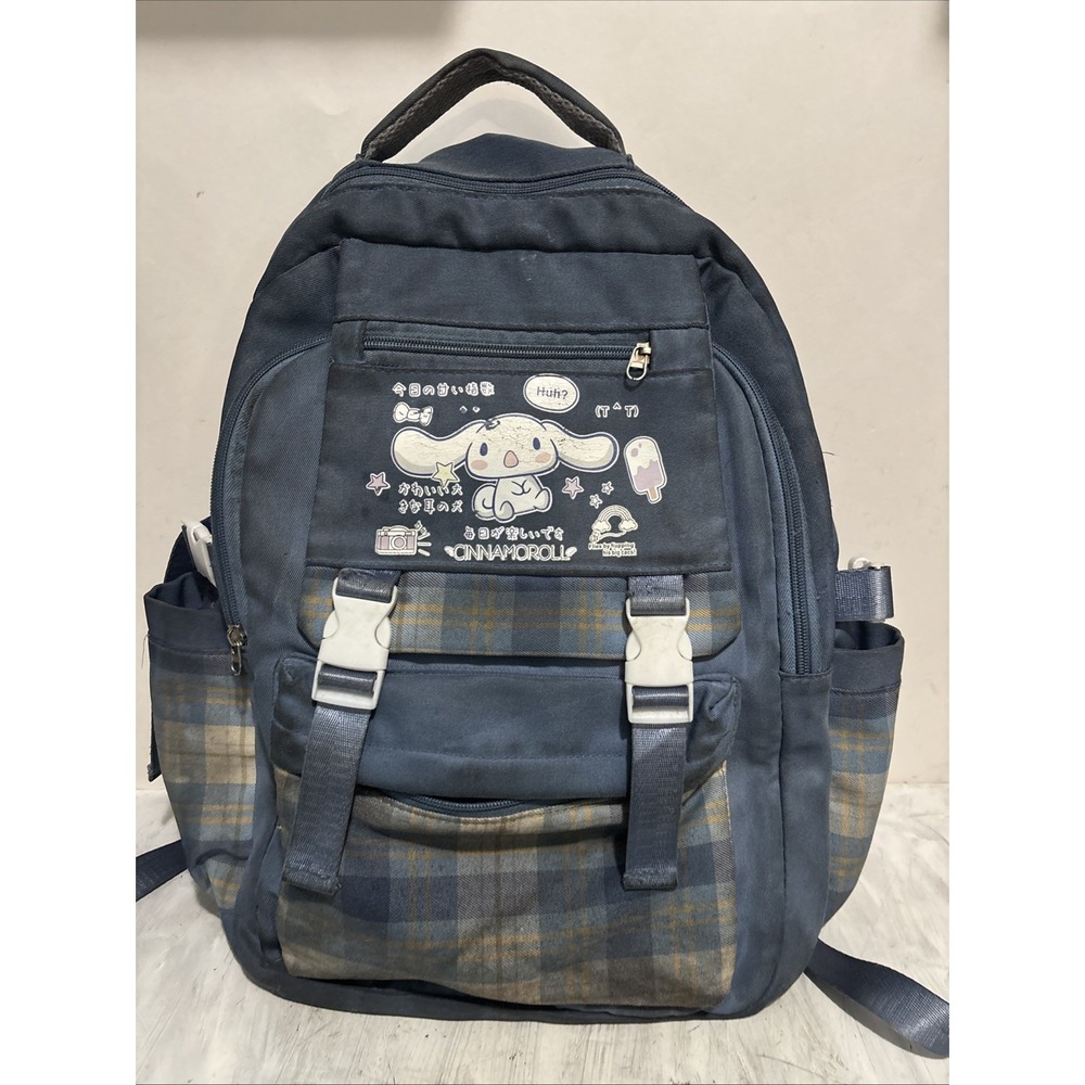 Sanrio Cinnamoroll Backpack Light Blue Kawaii School Bag Plaid Accents